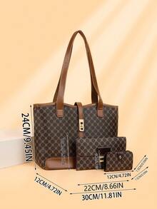 3 pièces Set de sac à main à bandoulière en cuir PU à carreaux avec fermeture éclair, et polyvalent, convient pour un usage quotidien des femmes, grande capacité, élégant sac pour dames d'âge moyen