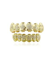 1 Set Personalized Playing Card Rhinestone Teeth Grillz, Fashionable Hip Hop Teeth Jewelry For Music Festivals