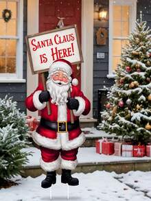 1pc Christmas Santa Claus Yard Sign, Outdoor Lawn Decoration, Plastic Material Sign, Santa Claus Element With "Santa Claus Is Coming!" Message, No Electricity Required, No Feathers, Christmas Holiday Theme Decoration, Outdoor Lawn Yard Decoration, Festival Party Decoration - Multicolor - View 3
