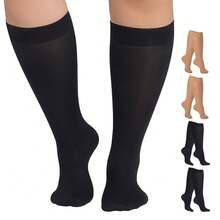 MANZI Plus Size Knee High Socks For Women Nylon Trouser Socks Women 40 Denier Semi Opaque Knee High Stockings{"Size_name":"X-Large-XX-Large","Color_name":"Black*2+NaturalNude*2"} - Đen*2+tự nhiênNude*2 - Xem 1
