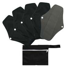 5pcs Set 1pc Random Colours Mini Wet Bag +5pcs Cloth Mama Cloth/Menstrual Pads/Reusable Sanitary Pads/Panty Liners(Black)