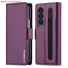OUKNOEO Ốp điện thoại giả da thời trang công sở, phù hợp với Galaxy Z Fold 7 6 5 4 3, có khe cắm bút và 3 khe cắm thẻ, kiểu ví sang trọng chống trộm. - Màu tím - Xem 14