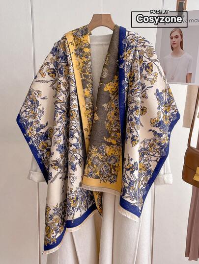1 件优雅花卉植物图案提花仿羊绒保暖围巾/披肩，适合秋冬季女性，适合日常搭配和装饰