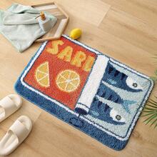 Sardine Can Bath Mat, Blue Bathroom Rugs For Bedroom, Soft Washable Rug Non Slip Cute Kitchen Bath Mats For Bathroom Funny Cartoon Fish And Lemon - 藍色 - 查看 6