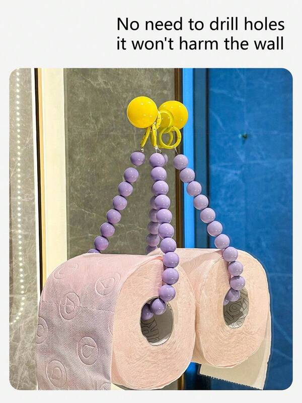 Pink Bead Tissue Holder, Wall Mounted Tissue Holder, Stylish Wall Mounted Bathroom Storage Rack, Dopamine Roll Paper Holder, Toilet Paper Storage Rack, Wall Mounted Tissue Box, Cute Style, Bathroom Storage Rack, Tissue Box, Bathroom Creative Storage, Easy To Install Without Drilling Holes, Space Saving Design, Convenient Use Of Mobile Phones, Bathroom And Office Decoration Accessories, Christmas Gift Decoration