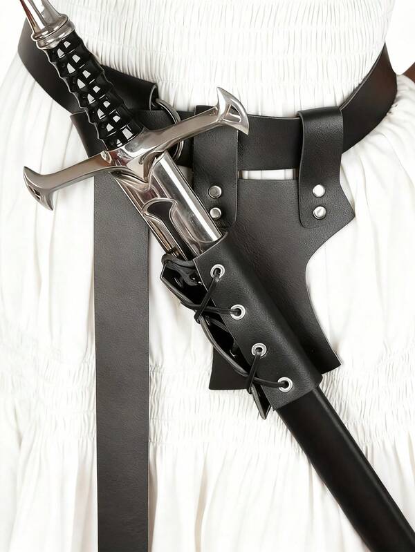 1 Conjunto de Acessórios de Fantasia Medieval Renascentista Viking, Cinto Simples e Bainha de Espada Estilosos, Couro Sintético, Para Halloween, Natal, Cosplay, Decoração de Festa LARP, Adereços de Fotografia de Apresentação Teatral