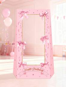 1个粉色蝴蝶结3D纸质相框装饰，粉色蝴蝶结生日派对拍照道具相框装饰，生日快乐装饰，家居装饰，房间装饰，粉色派对背景装饰，粉色公主派对用品，节日背景横幅，情人节装饰，易于组装 - 粉紅色蝴蝶結 - 查看 3