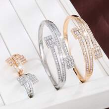 1 件经典铜材质方晶锆石镶嵌手镯，百搭珠宝，母亲节礼物 - 手鐲 - 查看 18