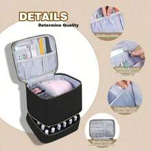 1pc Dual Layer Large Capacity Makeup Bag, Velvet Portable Travel Cosmetic Storage Box, Bathroom Toiletry Cosmetic Nail Polish Organizer - Multicolor - View 4