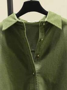 Women's Corduroy Shirt, Polyester, Button Closure, Suitable For Daily, Vacation And Travel