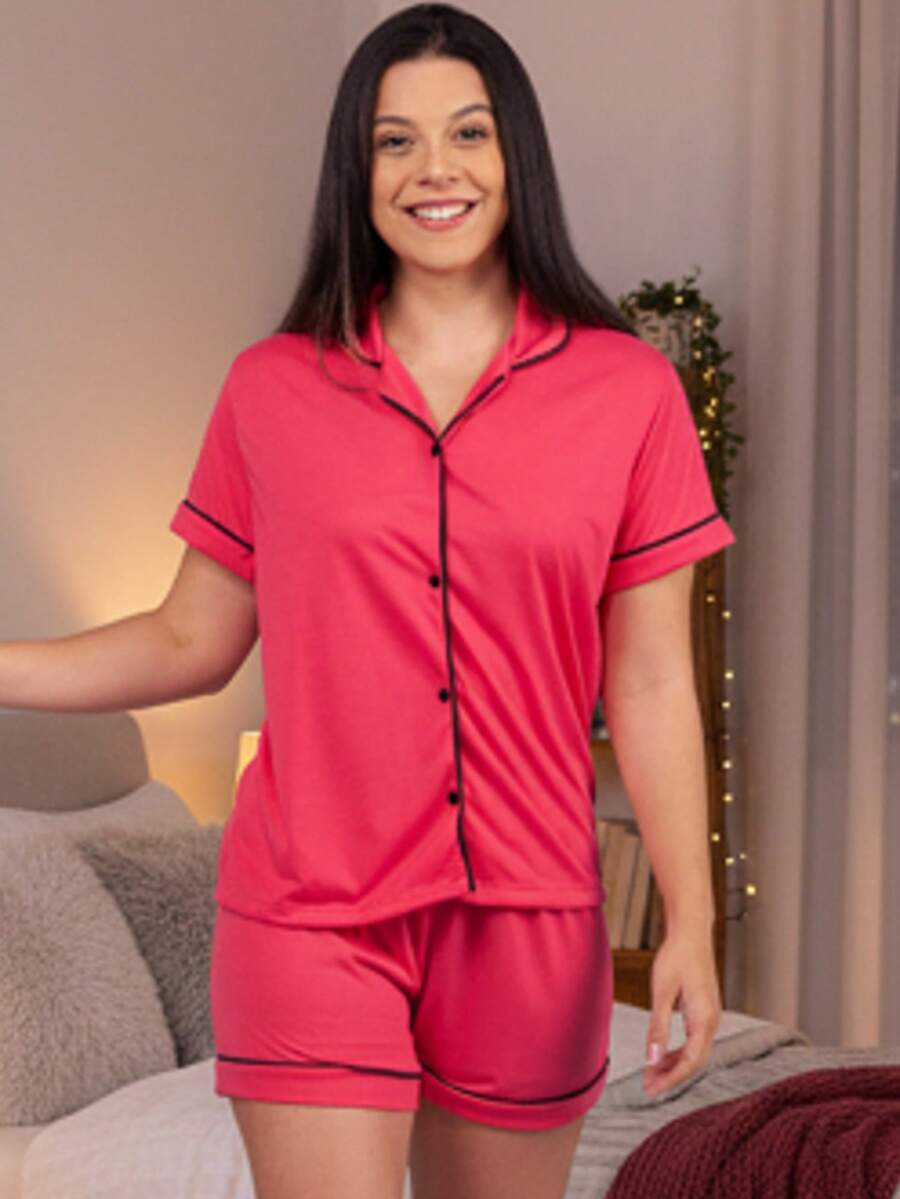 Women's American Blogger Pajamas With Super Comfortable Buttons New Release - Hot Pink - View 1