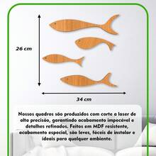 Wood's House Kit 4 Decorativos Peixes em MDF amadeirado para sala Quarto Escritório