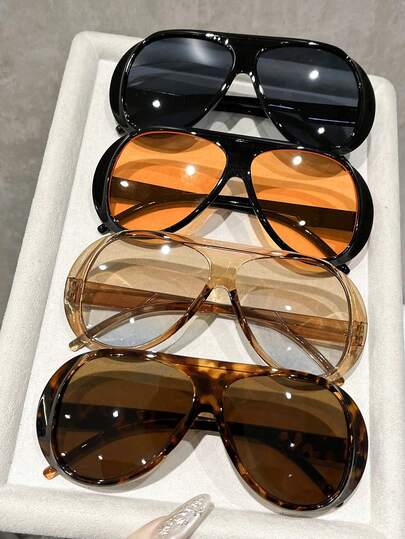 4pcs Oversized Aviator Frame Fashion Fashion Glasses, Women's Fashion Accessory, Outfit Matching, Outdoor, Street Party, Driving, Travel, Holiday, Gift For Friends And Family