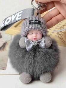 1个卡通钥匙扣，人造毛皮材质，圆形金属设计，女士装饰钥匙圈，带扣，适合装饰包包和车钥匙，情人节完美礼物，单包装
