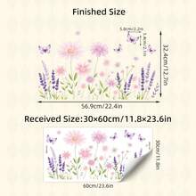 BRUP 1 件创意儿童房墙贴，花卉蝴蝶可移除贴花，柔和粉紫色墙壁艺术，适用于女孩卧室、育儿室、游戏室装饰 - 彩色 - 查看 2