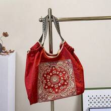Bolso de mano floral para mujer, moderno bolso de hombro informal, bolso grande para uso diario en la oficina y viajes. - Rojo - Ver 3