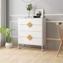 Specially Shaped Solid Wood Bedroom Chest Of Drawers With Square Handle And 4 Drawers - White - View 12