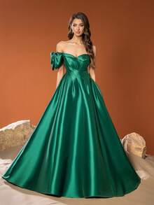 Faeriesty 这款奢华的缎面单肩礼服，饰有大蝴蝶结、紧身胸衣和蓬松裙摆，是婚礼、盛大晚会、颁奖典礼和浪漫夜晚的完美选择。