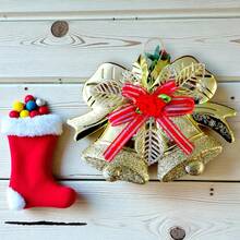 6/12/24 Colgante Campanas navideñas doradas con moño rojo decorativo y brillo, adorno para puerta, chimenea o pared, decoración navideña elegante y festiva para el hogar colgante para interiores y exteriores, ideal para realzar tu ambiente navideño, adorno festivo para casa, oficina o árbol de Navidad - 24Pcs - Ver 4