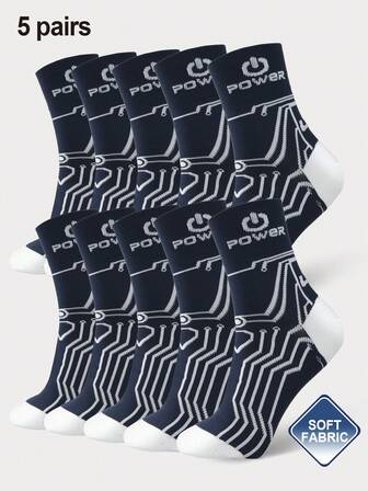 5 par herrrandiga, mönstrade professionella sportstrumpor stretchiga, slitstarka, andningsbara och mjuka ankelstrumpor för utomhuslöpning, cykling