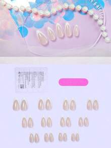 24pcs Medium Almond Shaped White Edged Press-On Nails, Minimalist Style, Elegant & Fashionable, Glossy Finish, Full Coverage, Suitable For Women & Girls For Daily Wear And Workplace, Nail Art Accessories OD45 - 多色 5 - 查看 2