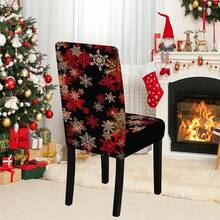 1/4/5/6/7/36 piezas Juego de fundas de silla/asiento con estampado de copos de nieve blancos y rojos para Navidad, adecuado para uso en interiores del hogar, restaurante, hotel, opción ideal para decoración diaria moderna. La mantequilla encaja en mesas de comedor cuadradas, las fundas de silla elásticas son lavables.