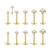 Oveta Threadless Nose Stud Stainless Steel 20G 18G 16G Threadless Flat Back Tragus Earrings Labret Medusa Monroe Ashely Lip Piercing Jewerly Gold{"Color_name":"18G"} - 18克 - 查看 1