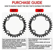 MOTSUV Bicycle 104BCD Crank Narrow Wide Chainring Aluminum Alloy MTB Bike Round 32T 34T 36T 38T Cycling Tooth Chainwheel Parts