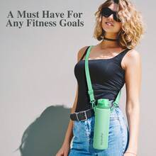 Unistar Water Bottle With Time Marker -Large 34 Oz Tritan Bottle & No Sweat Sleeve -Leak Proof Gym Sports Bottle With Fruit Infuser Strainer & Carrying Strap - Gift Package For Christmas - 綠色 - 查看 2