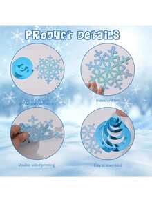 24 pezzi Decorazioni a spirale appese con fiocchi di neve blu e argento, ghirlanda di fiocchi di neve arcobaleno per soffitto, decorazioni per feste a tema Frozen, adatte per Capodanno, compleanni, feste di Natale, decorazioni invernali - Multicolore - Visualizzare 6