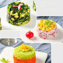 Set di anelli per torta in acciaio inossidabile di alta qualità con utensile di spinta - disponibile in 3 misure, versatile per sushi, riso alla crema di fagioli rossi, presentazioni di dessert - realizzato a mano, adatto al contatto con gli alimenti, adatto per cucine professionali e uso domestico