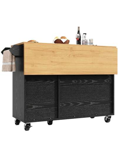 Kitchen Trolley Towel Rail, Spice Rack Adjustable Dividers, Mobile Isl Wheels Doors, Buffet, Trolley, Ideal Dining Room view 9