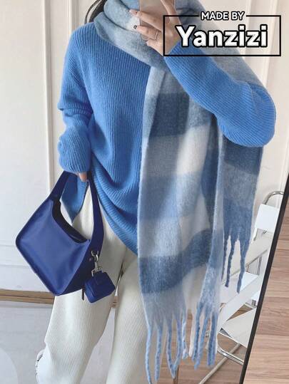 1pc New Soft Winter Cashmere Scarf, Various Styles Of Warm Long Fringe Scarves, Thick Mohair Shawl Suitable For Women And Girls - Rainbow Plaid Scarf, New Autumn And Winter Imitation Cashmere Thick Warm Shawl