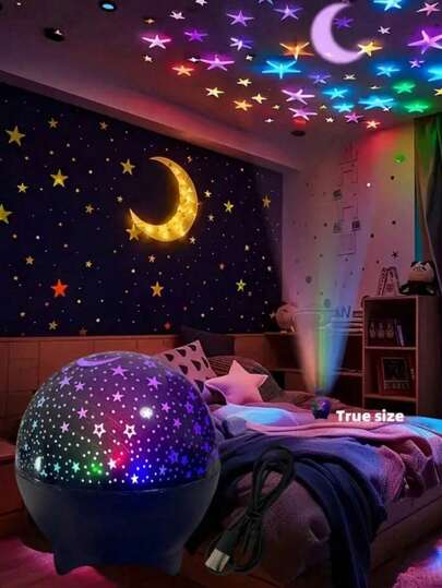 LED Starry Sky Projection Lamp - Imaginary Dreamlike Night Lighting, Color Changing, Moon & Star Effects, USB Powered, Modern Home Decor, Suitable For Living Room, Bedroom, Christmas & Halloween Gifts, Bedroom Lighting | Starry Sky & Moon Theme | LED Lighting For Home Bedroom