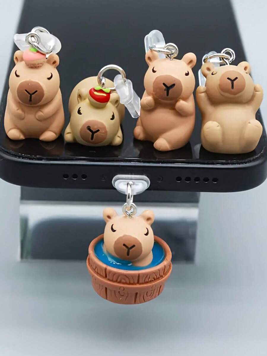 1pc Cute Capybara Home Phone Dust Plug Charm - Multicolor - View 1