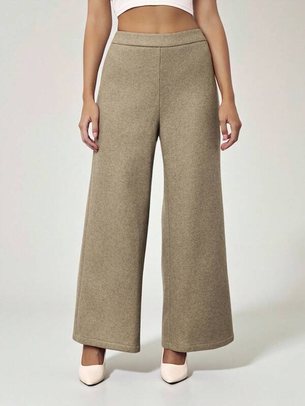 Damen neue khakifarbene, mittelhochtaillierte, locker sitzende Reißverschluss-Lässig-Gerade-Wollhose, elegant für den Alltag, den Arbeitsweg, das Büro, Thanksgiving, Weihnachten, Neujahr