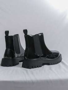 New Versatile Fashion Solid Color Punk Party Preppy School Uniform Style Faux Leather Chelsea Boots, Suitable For Holidays, Weddings, School, Vacation, Parties, All Seasons - Black - View 11