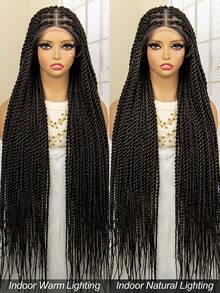 38 Inch Senegalese Braided Lace Front Wig Synthetic Knotless Senegalese Braid Lace Wig For Women Lightweight - Black - View 9