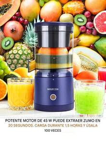 Exprimidor eléctrico recargable, portátil, zumo de naranja de cocina, exprimidor para naranja, limón, kiwi, toronja, exprimidor de cítricos con USB y cepillo para polvo de limpieza - Azul Marino - Ver 2