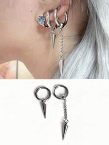 2PCS Rivet Asymmetrical Earrings Stainless Steel Ear Hoops Ear Piercing Ear Stack Spike Dangle Earring Body Piercing Helix Piercing