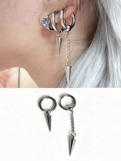 2 st nit asymmetriska örhängen rostfritt stål öronringar öronpiercing öronstapel spike dingelörhänge kroppspiercing helixpiercing
