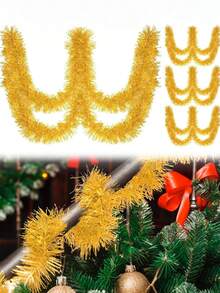 MEHELANY 5/3Pcs Plastic Shiny Tinsel Garland, 2M 6.56FT Christmas Decoration Artificial Plants, Gold Artificial Hanging Decorations For Christmas, Wedding, Birthday, Party Supplies, Room Decoration, Celebration, Wedding, New Year Decoration