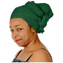 Ankara African Print Soft Headwraps Headband Long Hair Wrap Scarf Turban Tie Jersey Knit African Wraps - 1件綠色 - 查看 4