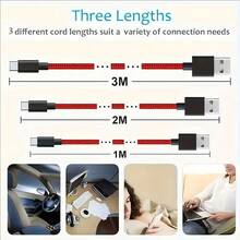 3.3ft/6.6ft/9.9ft 60W Fast Charging USB Type-C Cable, Durable Fabric Material, High-Speed Data Transfer, USB To Type-C Charger, Compatible With Xiaomi, Vivo, OPPO, Redmi And Other USB-C Smartphones - Multicolor - View 3