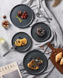 Richmount 6 Piece 10 Inches Plate Set, Dinner Plates For 6, Scratch Resistant, Stoneware Dinnerware, Kitchen Modern Rustic Serving Dishes - Matte Black - View 3
