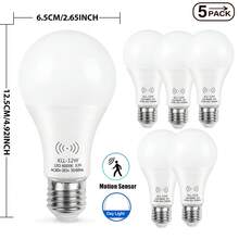 Kasotile 5 件装运动传感器 LED 灯泡，60/80 瓦当量，节能 9/12W，E26 E27 底座，日光白 6000K/暖光 3000k，不可调光 - 白色 - 查看 11