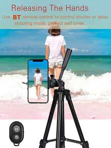 多功能便携式相机三脚架，带无线遥控器 + 手机支架 + 便携包，适用于智能手机/相机/GoPro - 黑色 - 查看 8