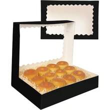 Qiqee Black 14x10x2.5 Inch Cookie Box With Window 12Pcs Bakery Pastry Aron Bakery Box For Packaging Auto-Pop Up - Black - View 4