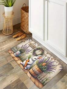 1 peça de tapete de boas-vindas com estampa de coelho da Páscoa e flores - Decoração de Natal - Decoração diária, Lavável à máquina, Durável, Resistente a manchas, Secagem rápida, Adequado para capacho interno/externo