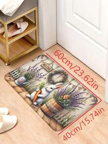 1 peça de tapete de boas-vindas com estampa de coelho da Páscoa e flores - Decoração de Natal - Decoração diária, Lavável à máquina, Durável, Resistente a manchas, Secagem rápida, Adequado para capacho interno/externo